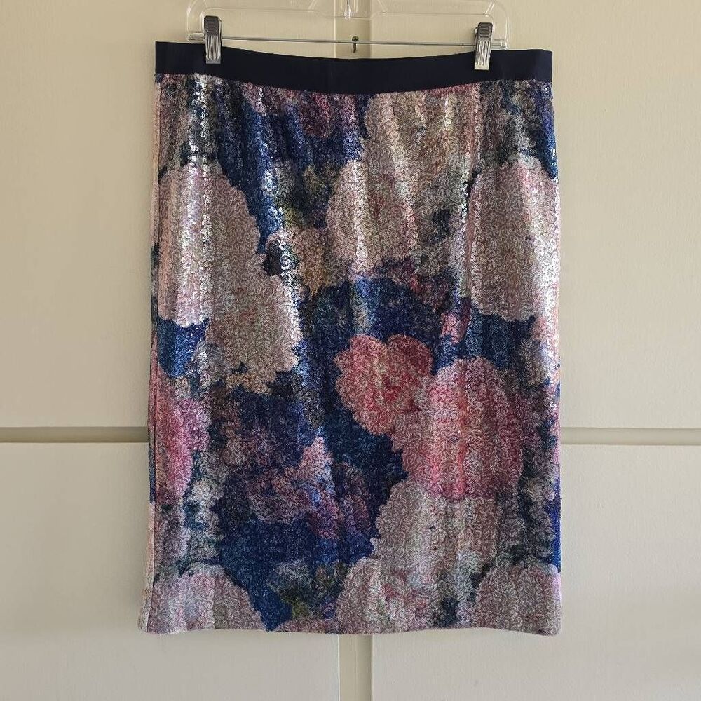 Mizrahi Live! Floral Printed and Sequin Pencil Skirt, Pullon Flat Waistband, 14